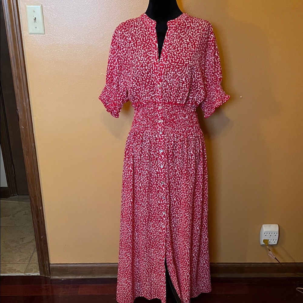 Elegant Red Floral Women's Dress